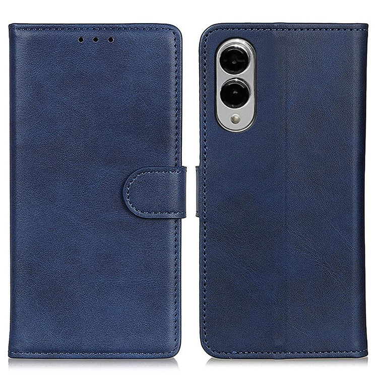 For Samsung Galaxy S25 Edge Wallet Case Cowhide Texture Leather Stand Phone Cover - Blue
