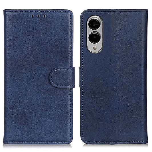 For Samsung Galaxy S25 Edge Wallet Case Cowhide Texture Leather Stand Phone Cover - Blue