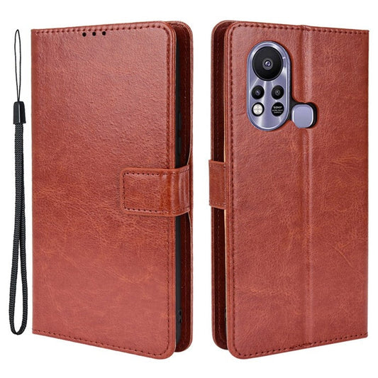 For Infinix Hot 11s / Hot 11s NFC 4G Anti-Drop PU Leather Phone Case Crazy Horse Texture Wallet Stand Magnetic Clasp Phone Cover - Brown