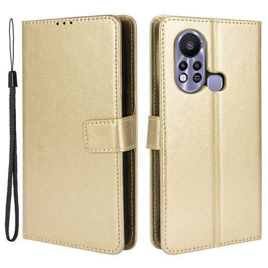 For Infinix Hot 11s / Hot 11s NFC 4G Anti-Drop PU Leather Phone Case Crazy Horse Texture Wallet Stand Magnetic Clasp Phone Cover - Gold