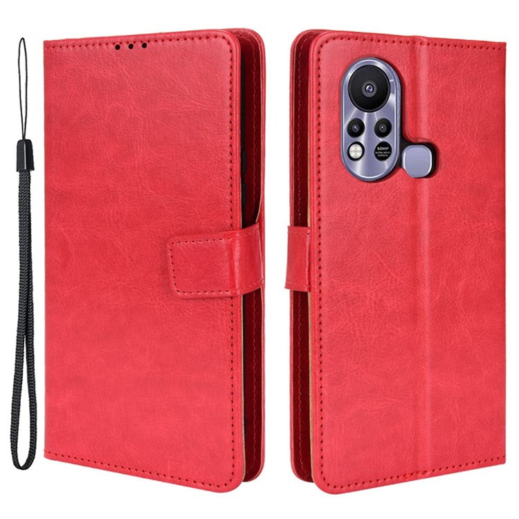 For Infinix Hot 11s / Hot 11s NFC 4G Anti-Drop PU Leather Phone Case Crazy Horse Texture Wallet Stand Magnetic Clasp Phone Cover - Red