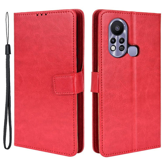For Infinix Hot 11s / Hot 11s NFC 4G Anti-Drop PU Leather Phone Case Crazy Horse Texture Wallet Stand Magnetic Clasp Phone Cover - Red