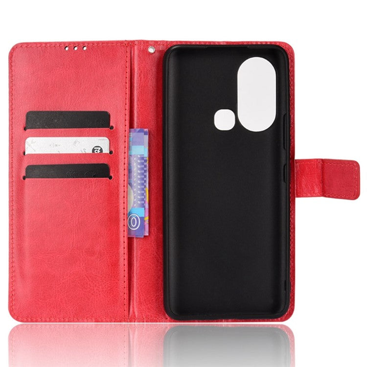 For Infinix Hot 11s / Hot 11s NFC 4G Anti-Drop PU Leather Phone Case Crazy Horse Texture Wallet Stand Magnetic Clasp Phone Cover - Red