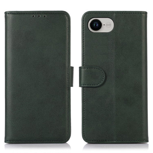 For iPhone 16e Case Cowhide Texture Leather Wallet Phone Cover with Stand - Green