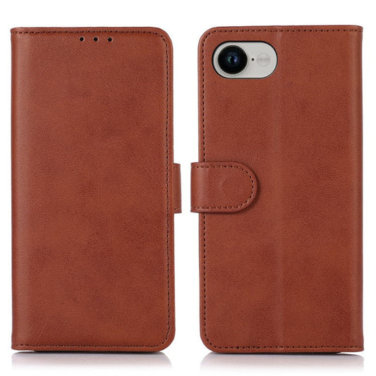 For iPhone 16e Case Cowhide Texture Leather Wallet Phone Cover with Stand - Brown