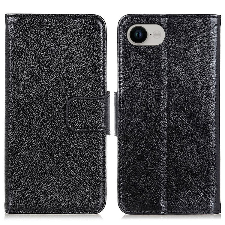 For iPhone 16e Case Nappa Texture Split Leather Wallet Phone Cover - Black