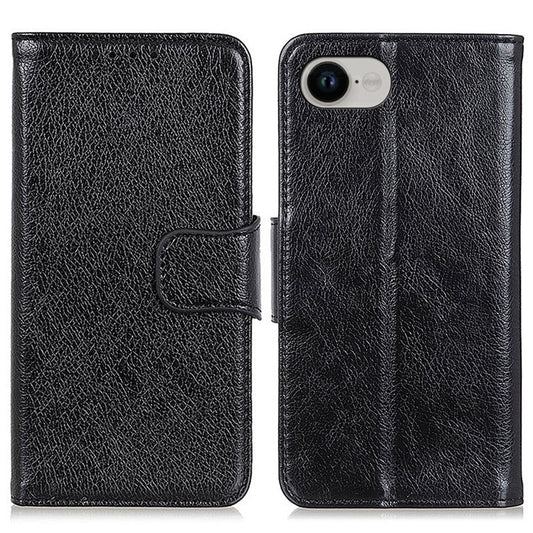 For iPhone 16e Case Nappa Texture Split Leather Wallet Phone Cover - Black