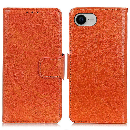 For iPhone 16e Case Nappa Texture Split Leather Wallet Phone Cover - Orange