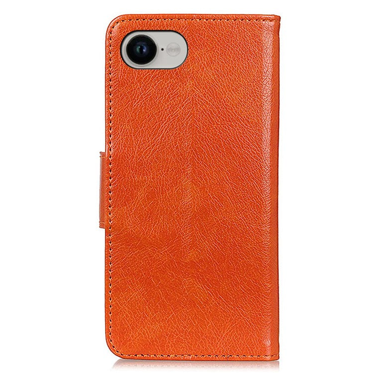 For iPhone 16e Case Nappa Texture Split Leather Wallet Phone Cover - Orange