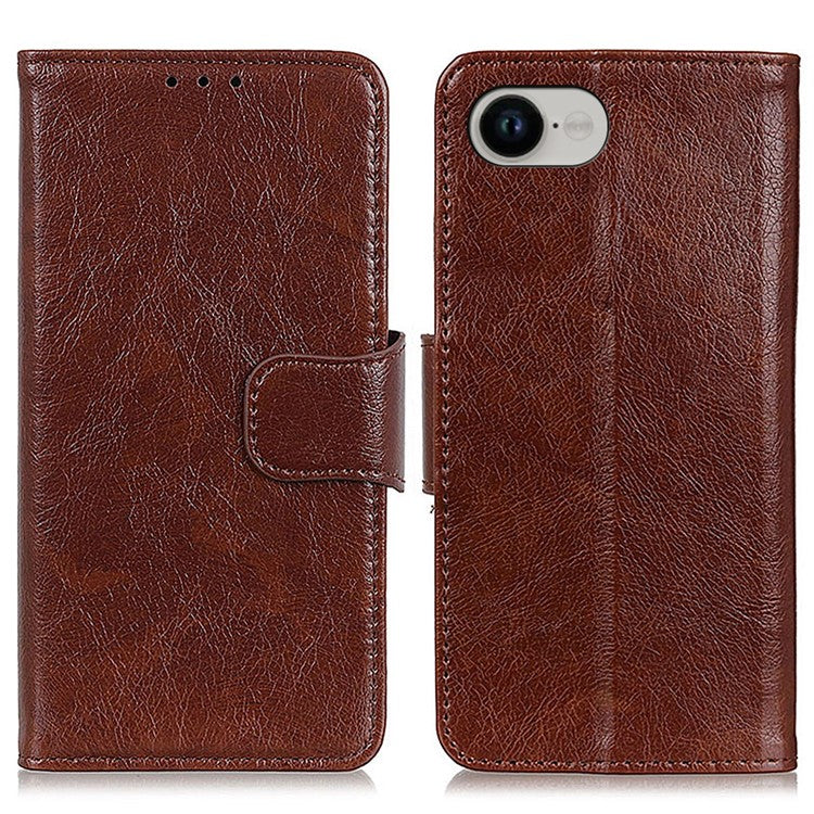 For iPhone 16e Case Nappa Texture Split Leather Wallet Phone Cover - Brown