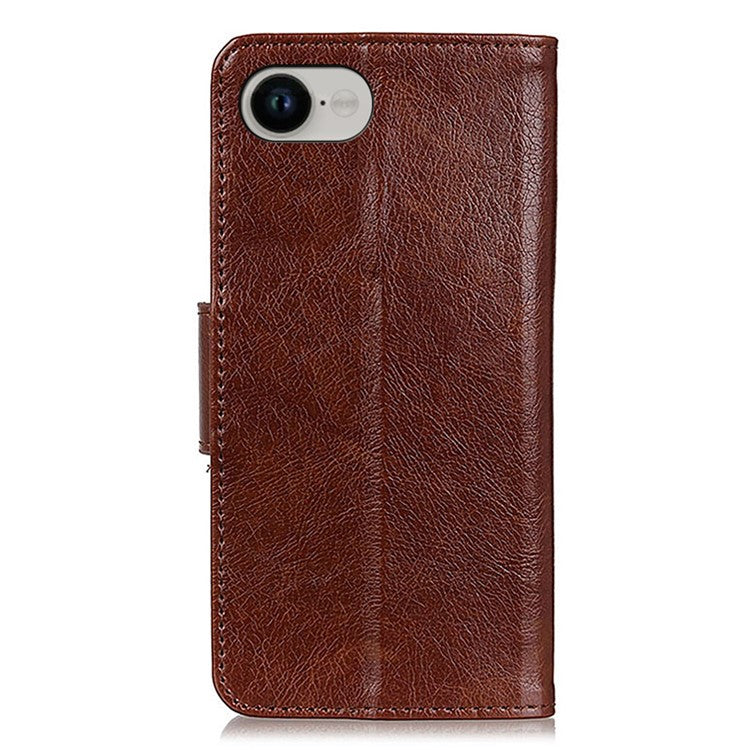 For iPhone 16e Case Nappa Texture Split Leather Wallet Phone Cover - Brown