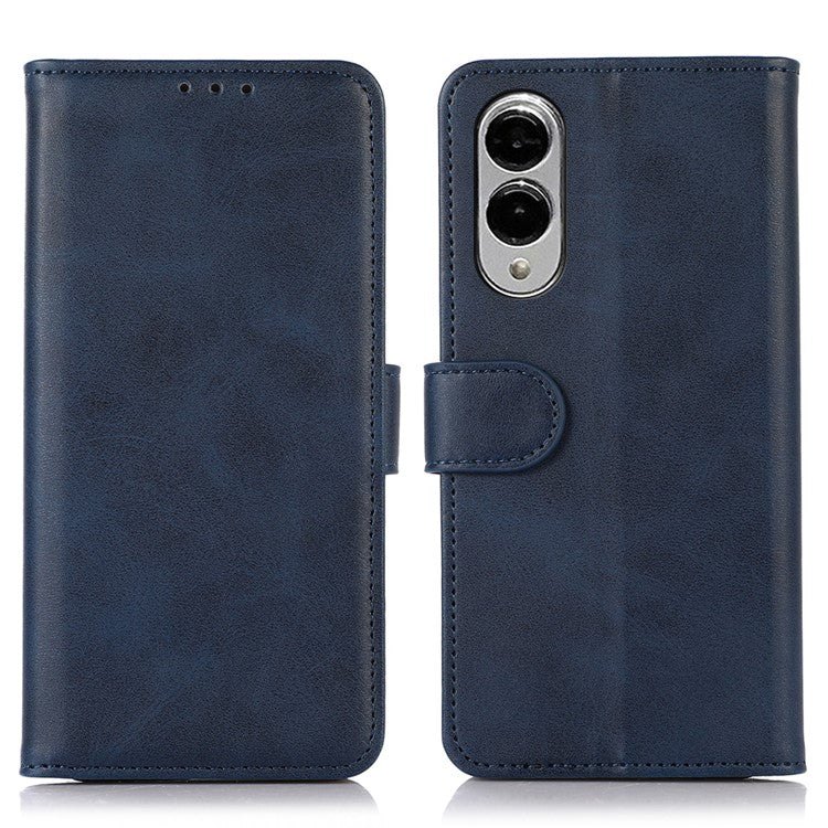 For Samsung Galaxy S25 Edge Case Cowhide Texture Leather Wallet Phone Cover with Stand - Blue