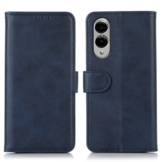 For Samsung Galaxy S25 Edge Case Cowhide Texture Leather Wallet Phone Cover with Stand - Blue