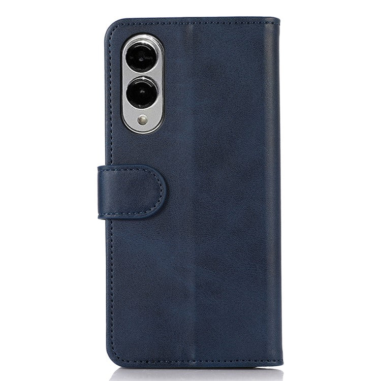 For Samsung Galaxy S25 Edge Case Cowhide Texture Leather Wallet Phone Cover with Stand - Blue
