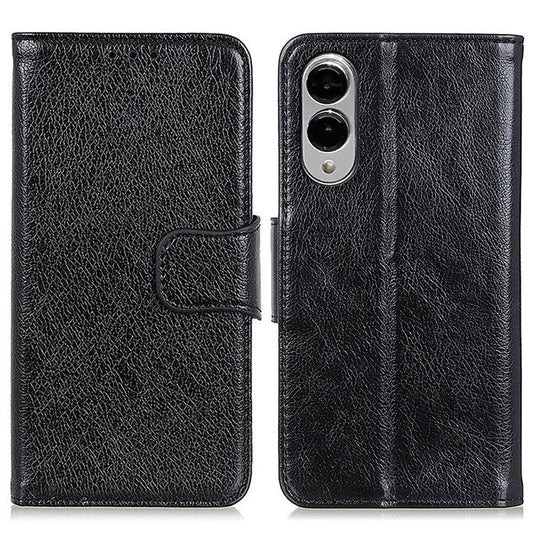 For Samsung Galaxy S25 Edge Case Nappa Texture Split Leather Wallet Phone Cover - Black