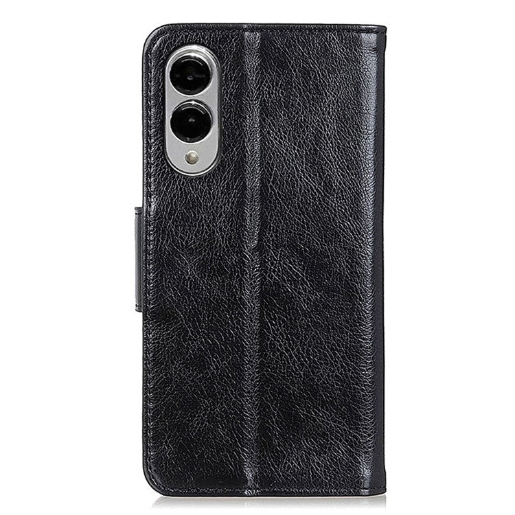 For Samsung Galaxy S25 Edge Case Nappa Texture Split Leather Wallet Phone Cover - Black