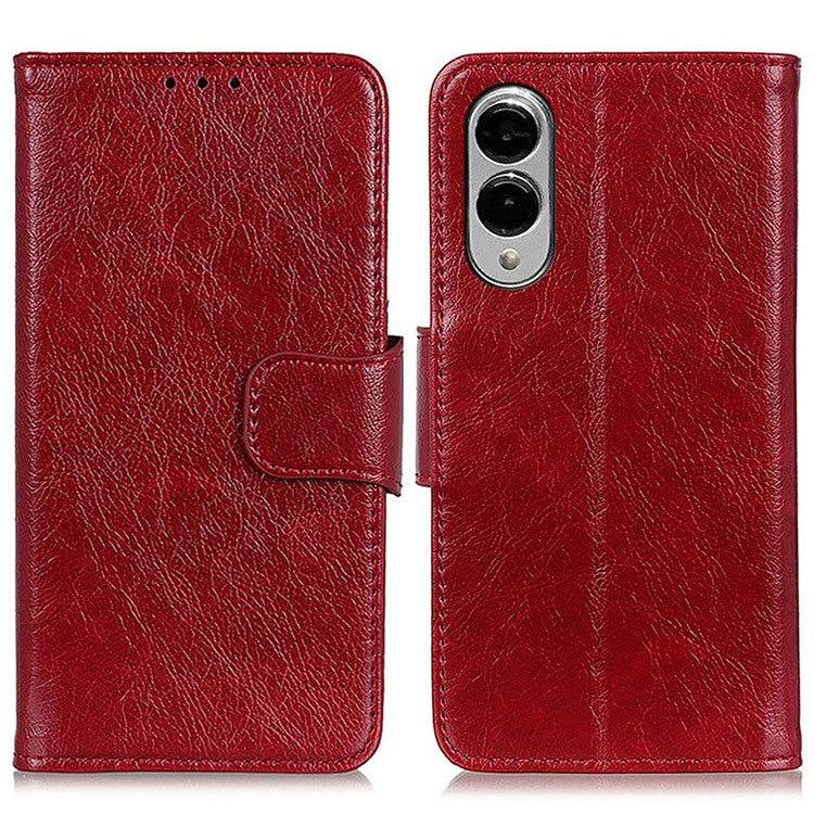 For Samsung Galaxy S25 Edge Case Nappa Texture Split Leather Wallet Phone Cover - Red