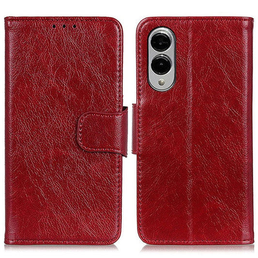 For Samsung Galaxy S25 Edge Case Nappa Texture Split Leather Wallet Phone Cover - Red