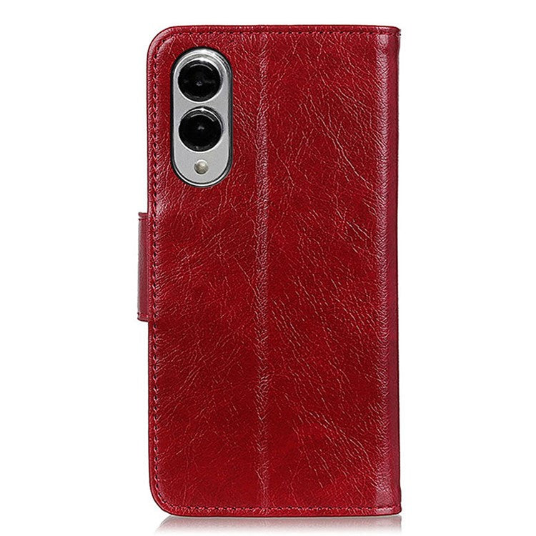 For Samsung Galaxy S25 Edge Case Nappa Texture Split Leather Wallet Phone Cover - Red