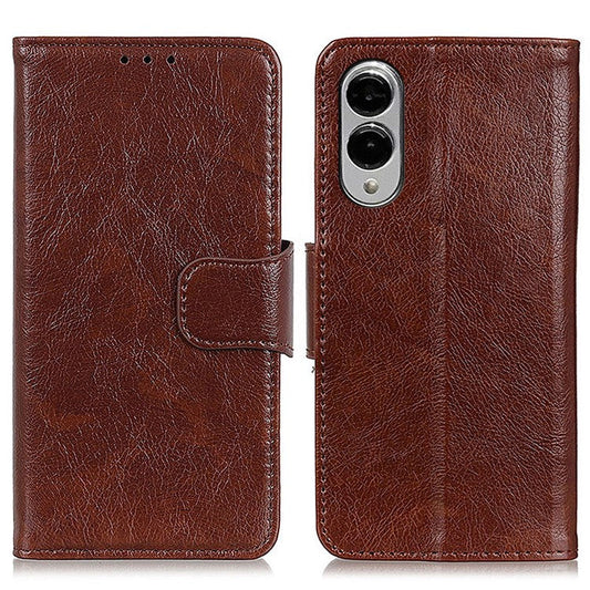 For Samsung Galaxy S25 Edge Case Nappa Texture Split Leather Wallet Phone Cover - Brown