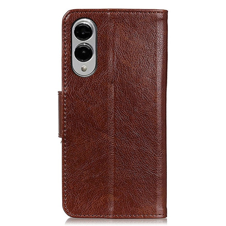 For Samsung Galaxy S25 Edge Case Nappa Texture Split Leather Wallet Phone Cover - Brown