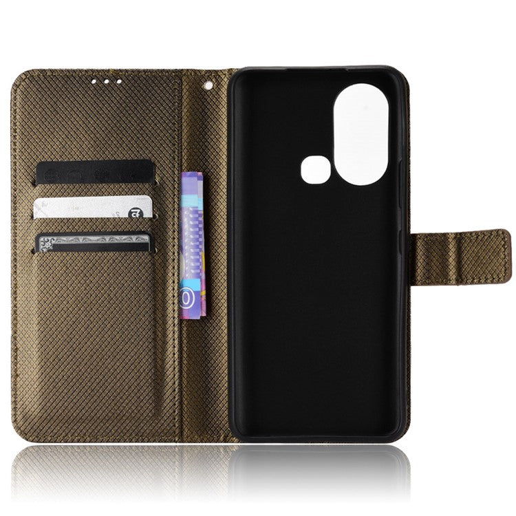 For Infinix Hot 11s / Hot 11s NFC 4G Wallet Phone Case Diamond Texture Anti-Scratch PU Leather Cellphone Cover with Stand - Brown
