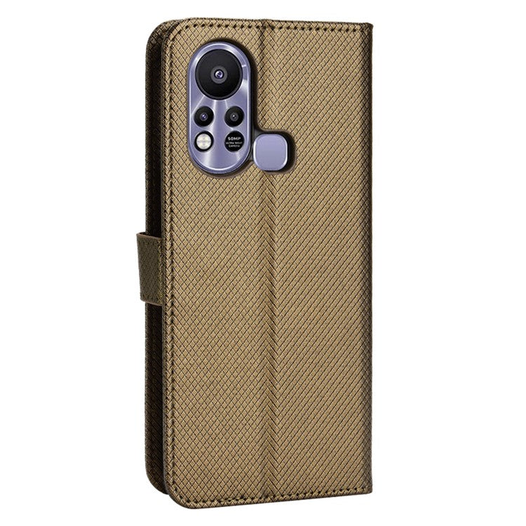For Infinix Hot 11s / Hot 11s NFC 4G Wallet Phone Case Diamond Texture Anti-Scratch PU Leather Cellphone Cover with Stand - Brown