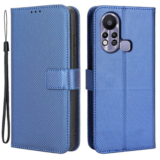 For Infinix Hot 11s / Hot 11s NFC 4G Wallet Phone Case Diamond Texture Anti-Scratch PU Leather Cellphone Cover with Stand - Blue