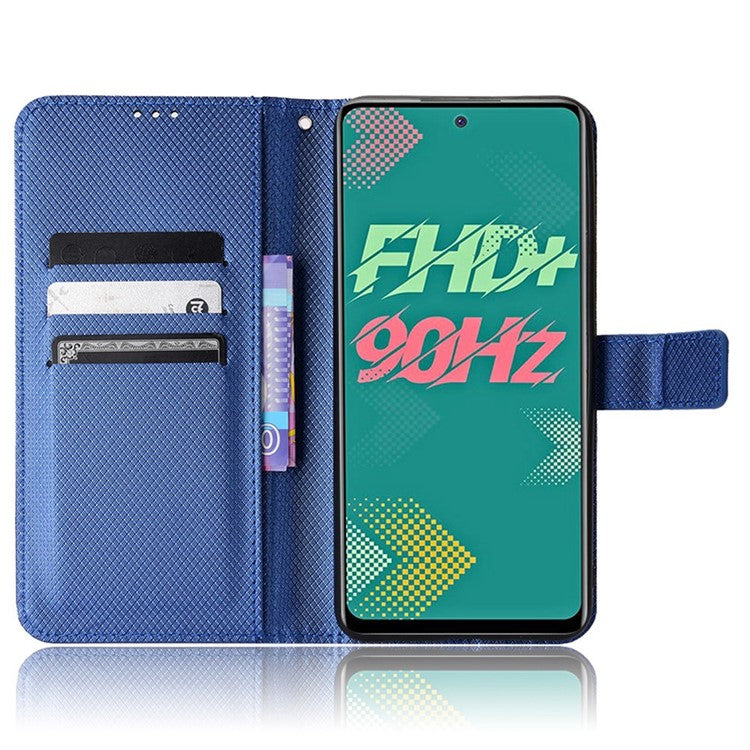 For Infinix Hot 11s / Hot 11s NFC 4G Wallet Phone Case Diamond Texture Anti-Scratch PU Leather Cellphone Cover with Stand - Blue