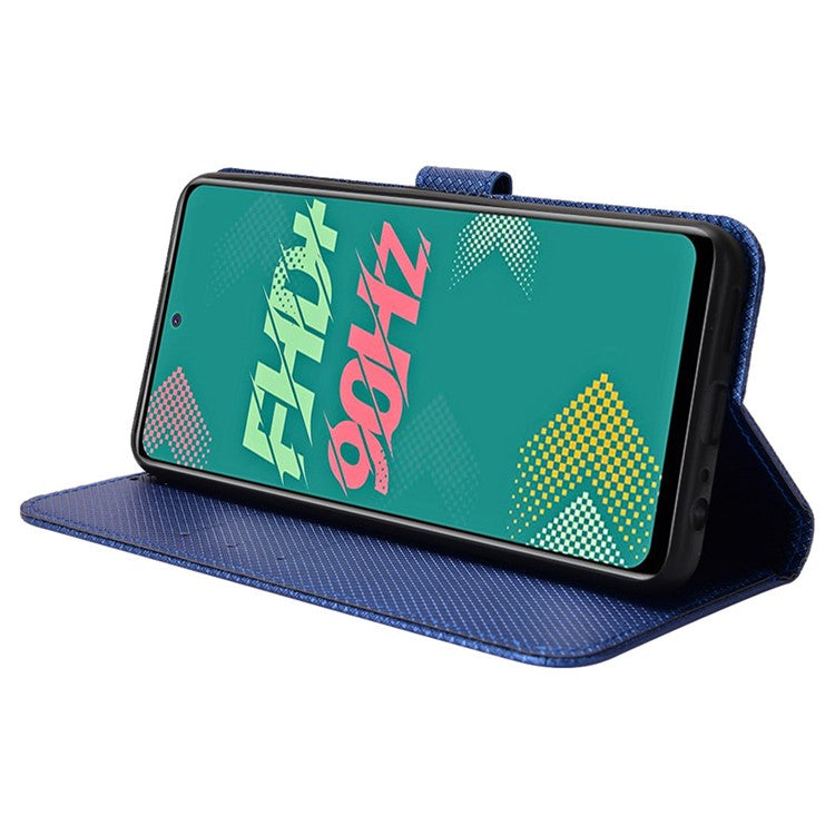 For Infinix Hot 11s / Hot 11s NFC 4G Wallet Phone Case Diamond Texture Anti-Scratch PU Leather Cellphone Cover with Stand - Blue
