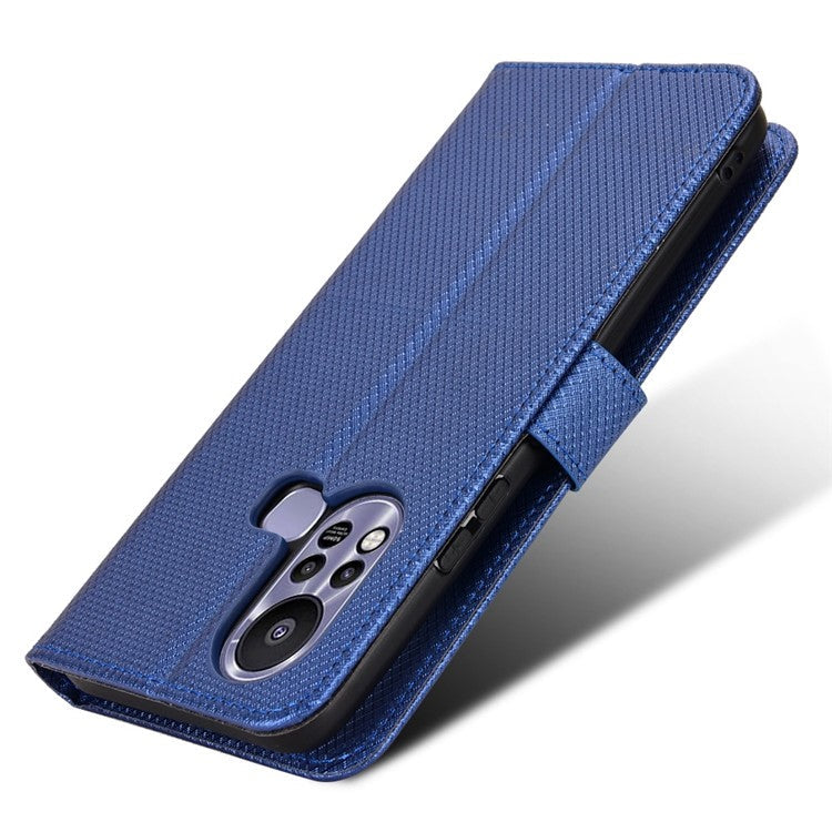 For Infinix Hot 11s / Hot 11s NFC 4G Wallet Phone Case Diamond Texture Anti-Scratch PU Leather Cellphone Cover with Stand - Blue