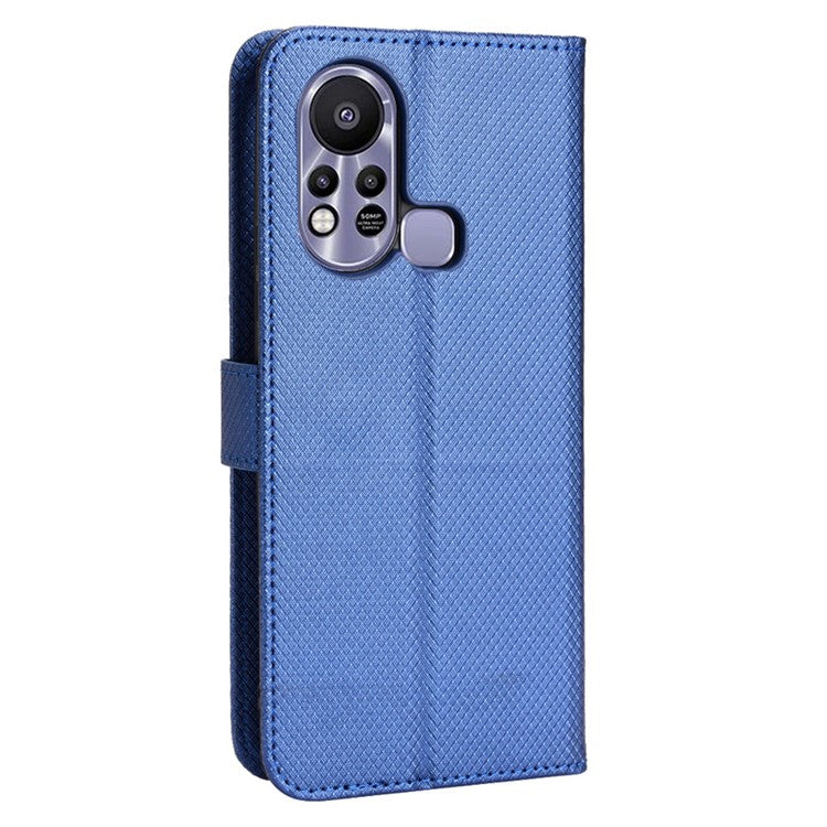 For Infinix Hot 11s / Hot 11s NFC 4G Wallet Phone Case Diamond Texture Anti-Scratch PU Leather Cellphone Cover with Stand - Blue