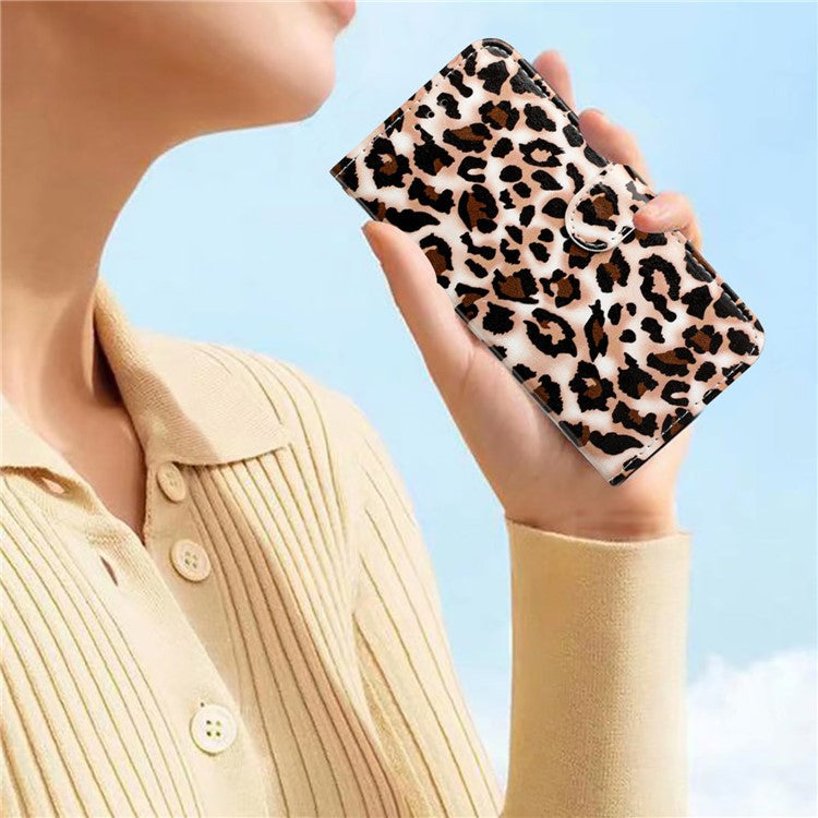 For Samsung Galaxy S25 Edge Wallet Case Printed Pattern Design Leather Phone Cover - Leopard Print
