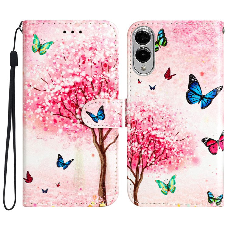 For Samsung Galaxy S25 Edge Wallet Case Printed Pattern Design Leather Phone Cover - Cherry Blossoms Tree