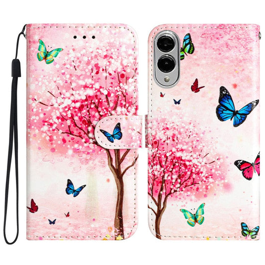 For Samsung Galaxy S25 Edge Wallet Case Printed Pattern Design Leather Phone Cover - Cherry Blossoms Tree