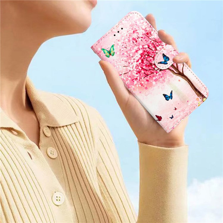 For Samsung Galaxy S25 Edge Wallet Case Printed Pattern Design Leather Phone Cover - Cherry Blossoms Tree