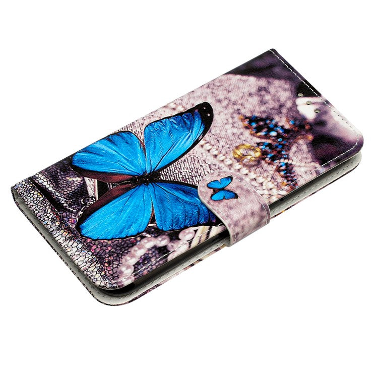For Samsung Galaxy S25 Edge Wallet Case Printed Pattern Design Leather Phone Cover - Blue Butterfly
