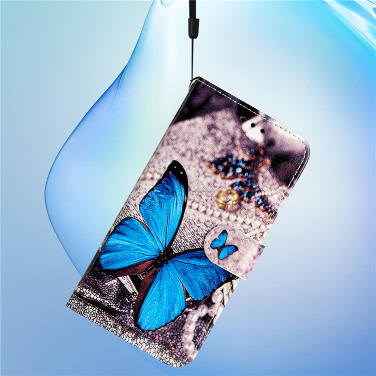 For Samsung Galaxy S25 Edge Wallet Case Printed Pattern Design Leather Phone Cover - Blue Butterfly