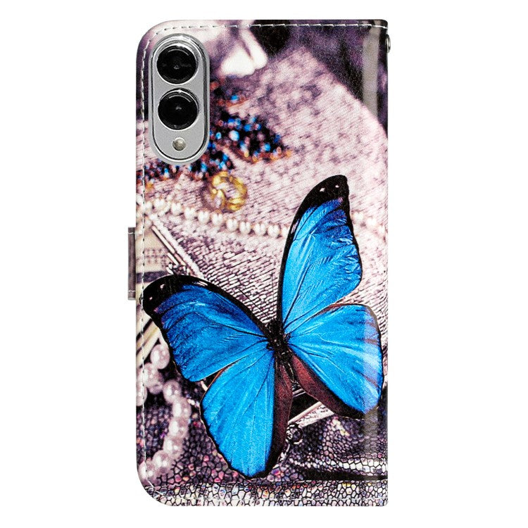 For Samsung Galaxy S25 Edge Wallet Case Printed Pattern Design Leather Phone Cover - Blue Butterfly