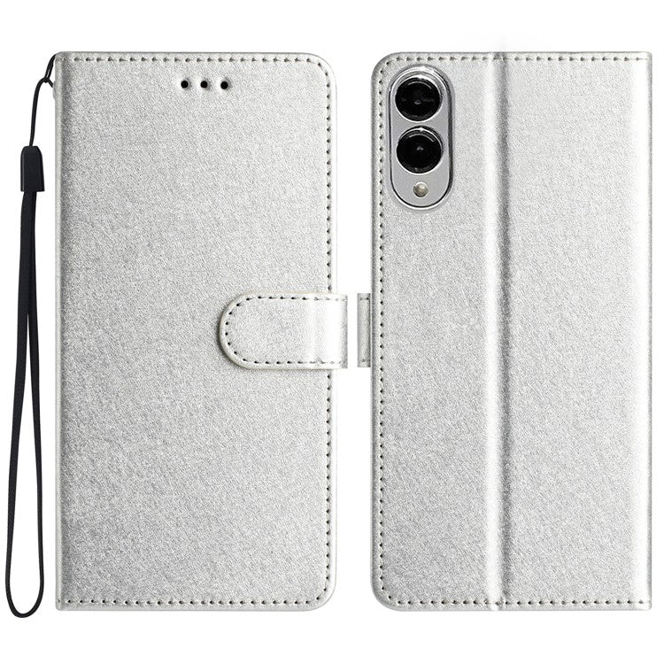 For Samsung Galaxy S25 Edge Wallet Case Leather Folio Phone Cover Magnetic Clasp - Silver