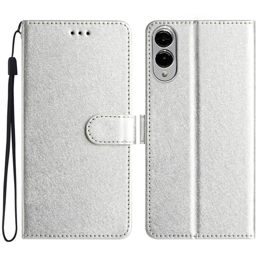 For Samsung Galaxy S25 Edge Wallet Case Leather Folio Phone Cover Magnetic Clasp - Silver