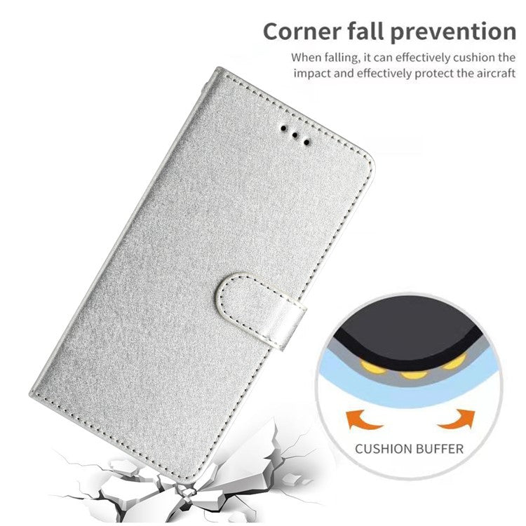 For Samsung Galaxy S25 Edge Wallet Case Leather Folio Phone Cover Magnetic Clasp - Silver