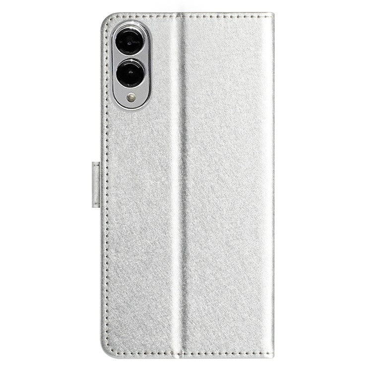For Samsung Galaxy S25 Edge Wallet Case Leather Folio Phone Cover Magnetic Clasp - Silver