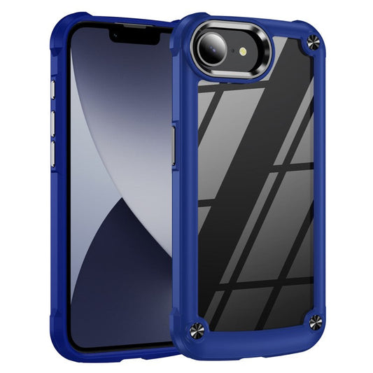 For iPhone 16e Case Anti-Drop Alloy Lens Frame PC + TPU Phone Cover - Blue