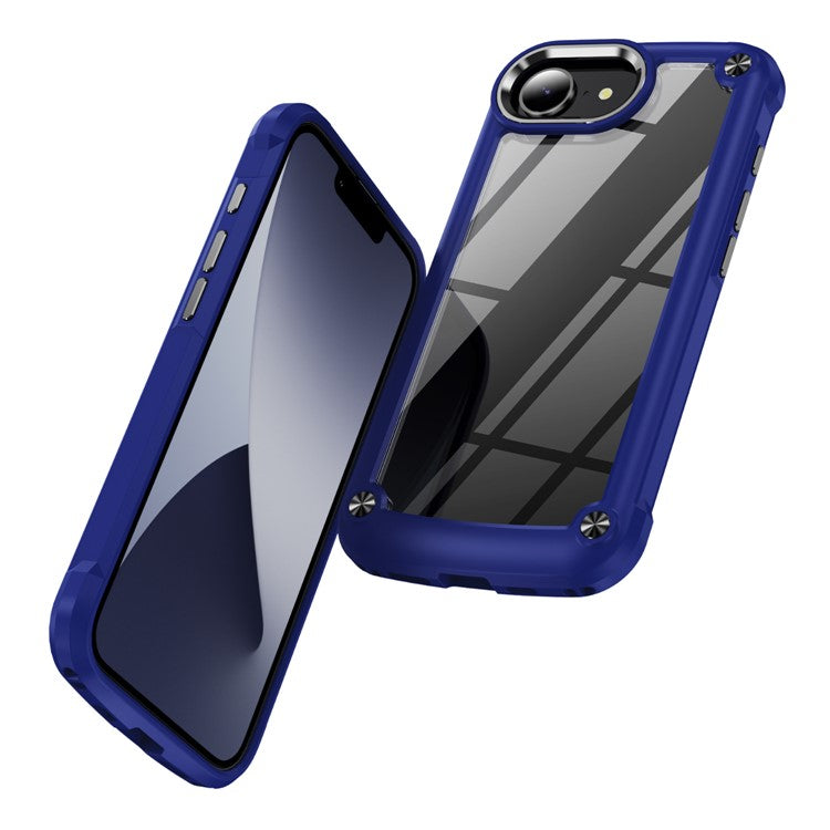 For iPhone 16e Case Anti-Drop Alloy Lens Frame PC + TPU Phone Cover - Blue