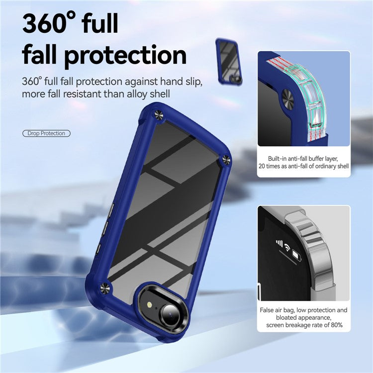 For iPhone 16e Case Anti-Drop Alloy Lens Frame PC + TPU Phone Cover - Blue