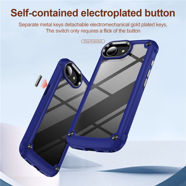 For iPhone 16e Case Anti-Drop Alloy Lens Frame PC + TPU Phone Cover - Blue