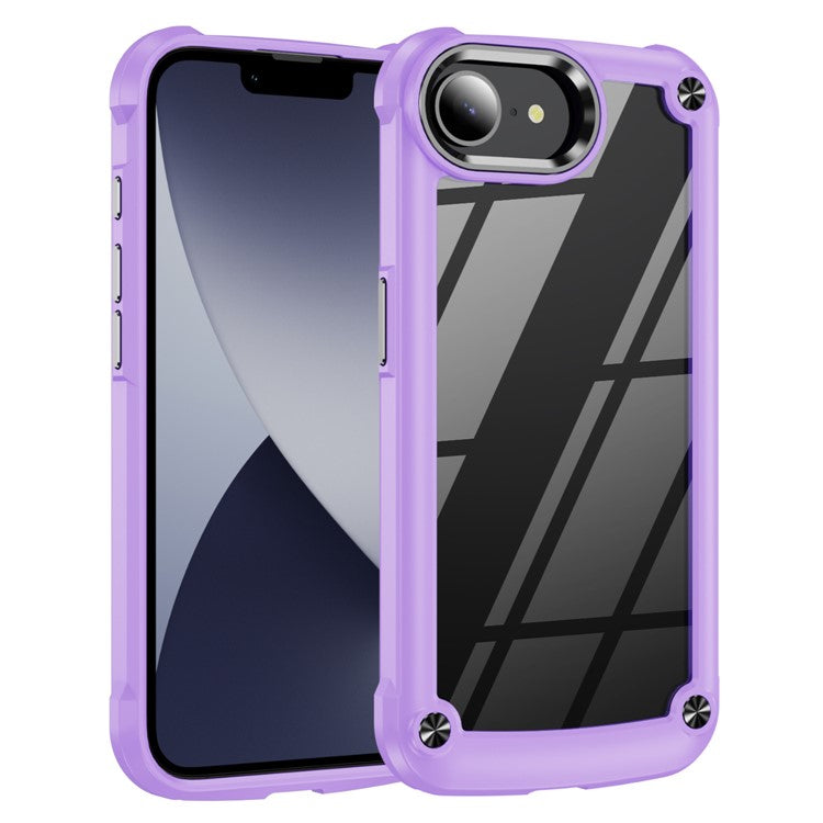 For iPhone 16e Case Anti-Drop Alloy Lens Frame PC + TPU Phone Cover - Purple