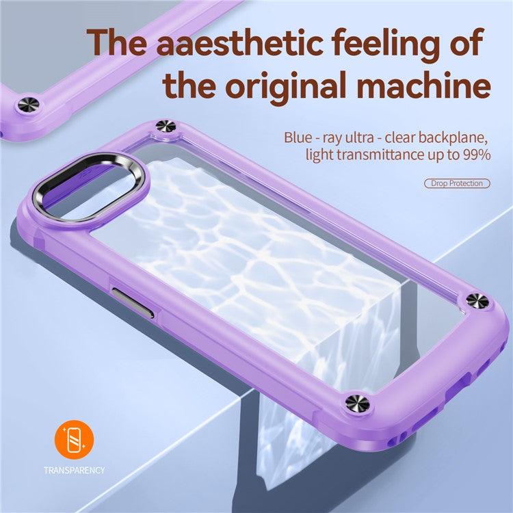 For iPhone 16e Case Anti-Drop Alloy Lens Frame PC + TPU Phone Cover - Purple