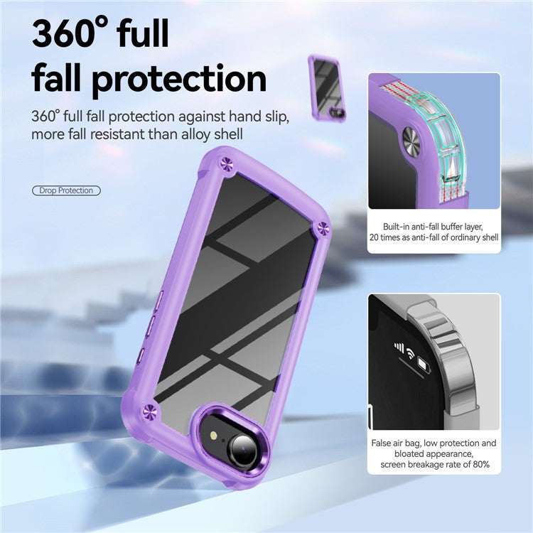 For iPhone 16e Case Anti-Drop Alloy Lens Frame PC + TPU Phone Cover - Purple